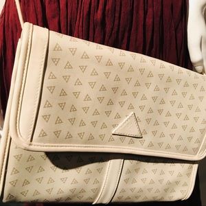 VINTAGE 80s Ivory Canvas & Leather Crossbody Bag